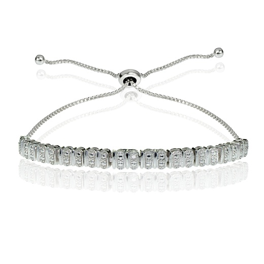 Sterling Silver Diamond Accent Studded Tennis Adjustable Bolo Bracelet