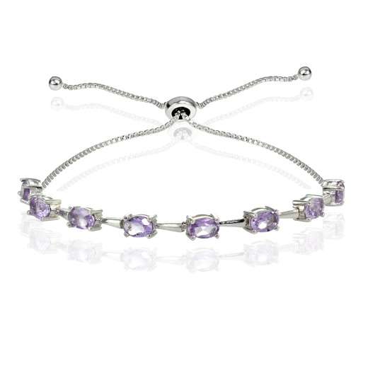 Sterling Silver Amethyst Oval Adjustable Bolo Bracelet