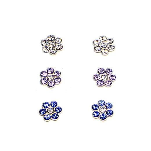Sterling Silver Polished Flower Clear, Purple & Blue 3 Pair Stud Earrings Box Set