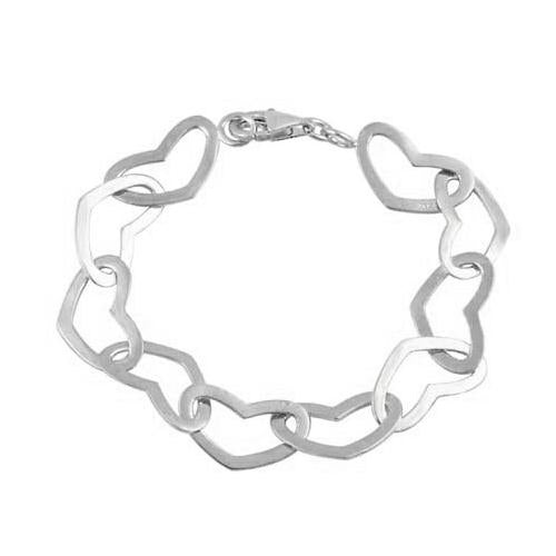 Sterling Silver Polished Linked Hearts Bracelet