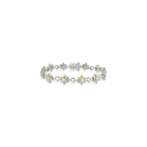 Sterling Silver Champagne & Clear Cz Flower Link Bracelet