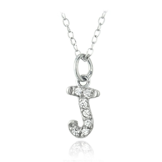 Sterling Silver Cz J Initial Necklace - Silverspeck