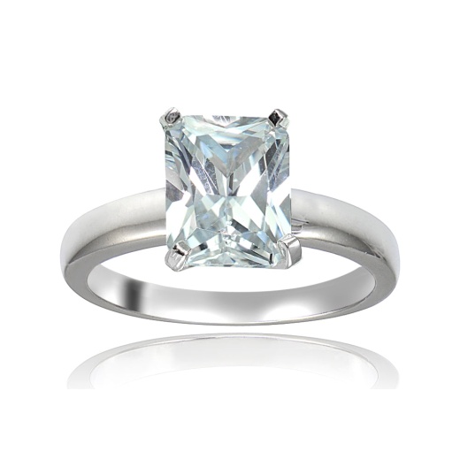 Sterling Silver 3.Ct Cubic Zirconia Emerald-Cut Bridal Engagement Ring