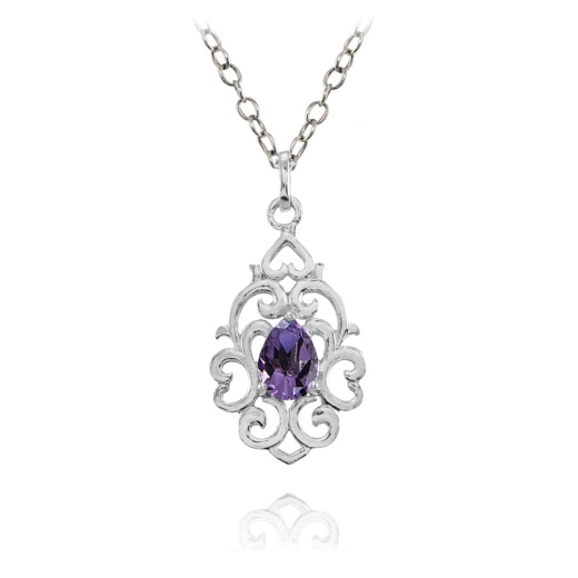 Sterling Silver African Amethyst Filigree Heart Teardrop Necklace