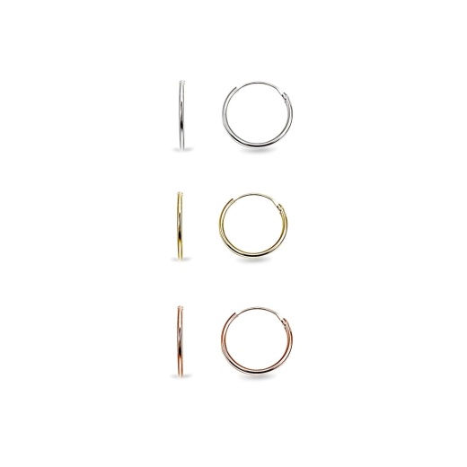 Sterling Silver Tri Color Set Of Three Endless Hoop Earrings, 10Mm