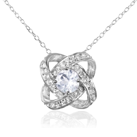 Sterling Silver Aquamarine and White Topaz Love Knot Necklace