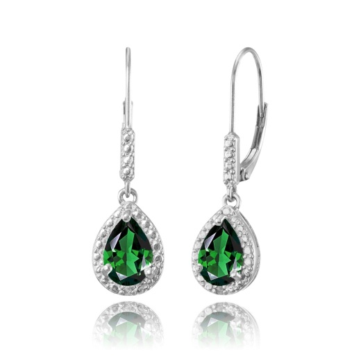Sterling Silver Simulated Emerald Teardrop Dangle Leverback Earrings - Silverspeck