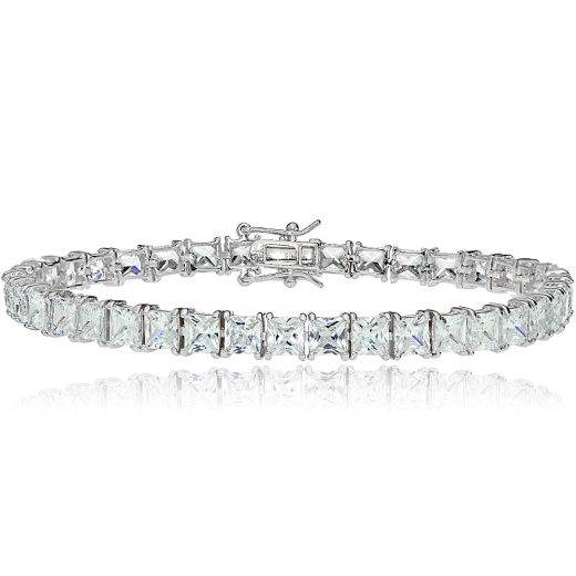Sterling Silver Princess-Cut Cubic Zirconia 5X5mm Tennis Bracelet