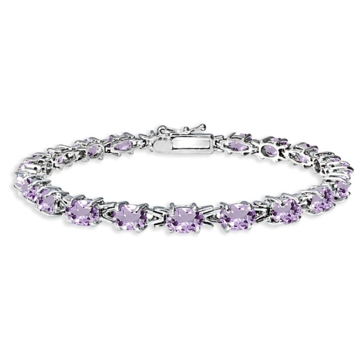 Sterling Silver Polished Amethyst 6X4mm Oval-Cut Link Tennis Bracelet