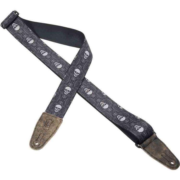Levy's Mdl8 2" Printed Polyester Guitar Strap With Leather Ends - Black Skulls