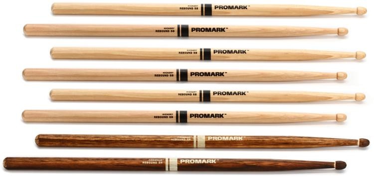Promark Select Balance Rebound Hickory Drumsticks - 0.595" - Acorn Tip - Firegrain Bonus 4-Pack