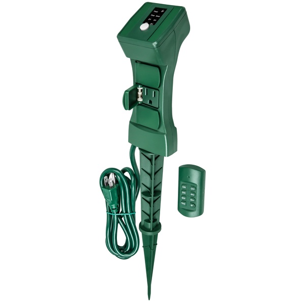 Outdoor Power Outlet - Yard Stake - Photocell Timer - (3) Grounded Outlets