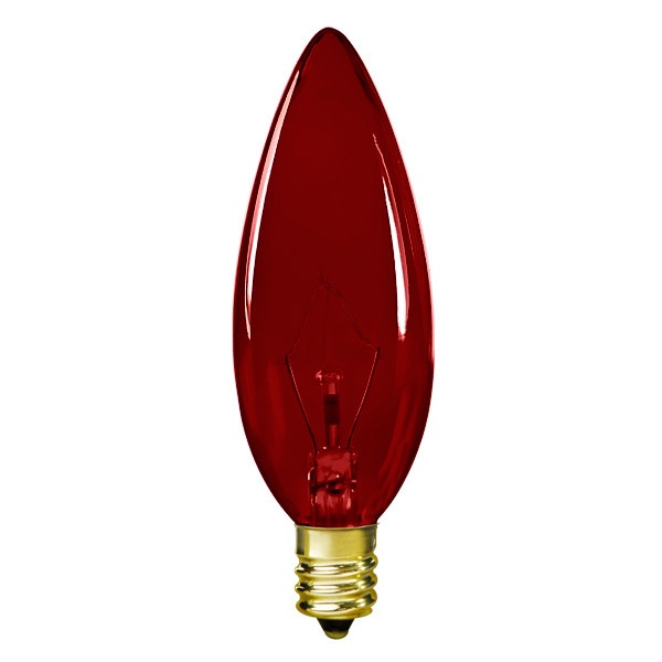 25 Watt - Transparent Red - Straight Tip - Incandescent Chandelier Bulb - 3.5 In. X 1.2 In