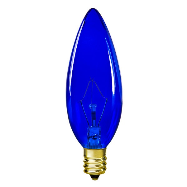 25 Watt - Transparent Blue - Straight Tip - Incandescent Chandelier Bulb - 3.5 In. X 1.2 In