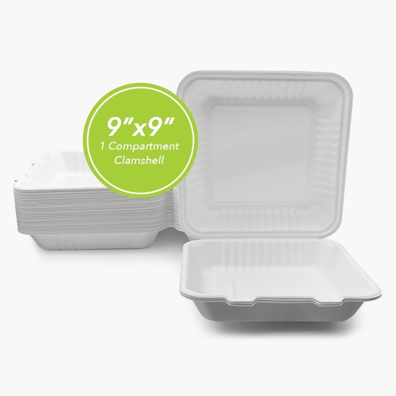 Three Leaf 9" X 9" 1 Compartment Bagasse Clamshell, 200 Ct. (2 Packs Of 100), 200 / Units Per Case