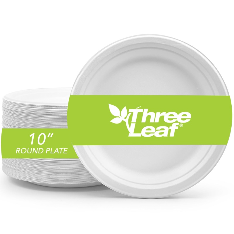 Three Leaf 10" Bagasse Round Plate, 500 Ct. (4 Packs Of 125), 500 / Units Per Case