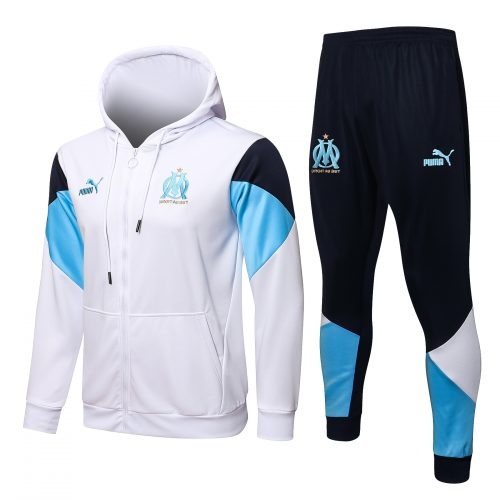 2021-2022 Marseille Hoodie Jacket + Pants Training Suit White