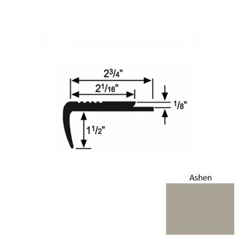 Solid 09 Ashen Rubber Underlap Stair Nosing (Sq) - 2 3/4" X 9 Ft (108")