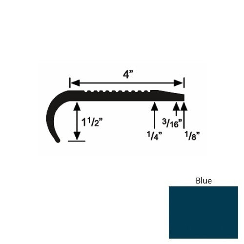 Solid 02 Blue Rubber Commercial Stair Nosing (Rd) - 4" X 9 Ft (108")
