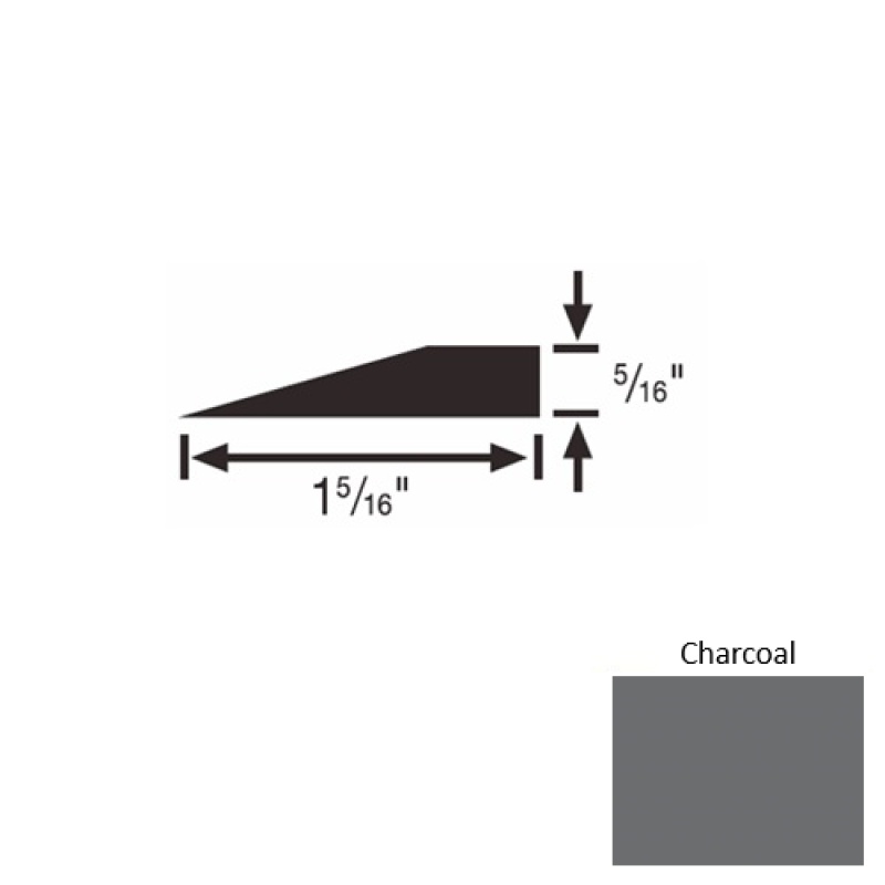 Solid 25 Charcoal Rubber Reducer Strip - 1 5/16" X 9 Ft (108") X 5/16"