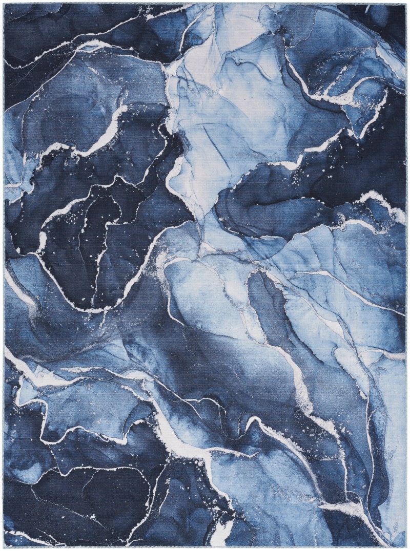Navy Blue Polyester Modern Area Rug - 5 Ft x 7 Ft