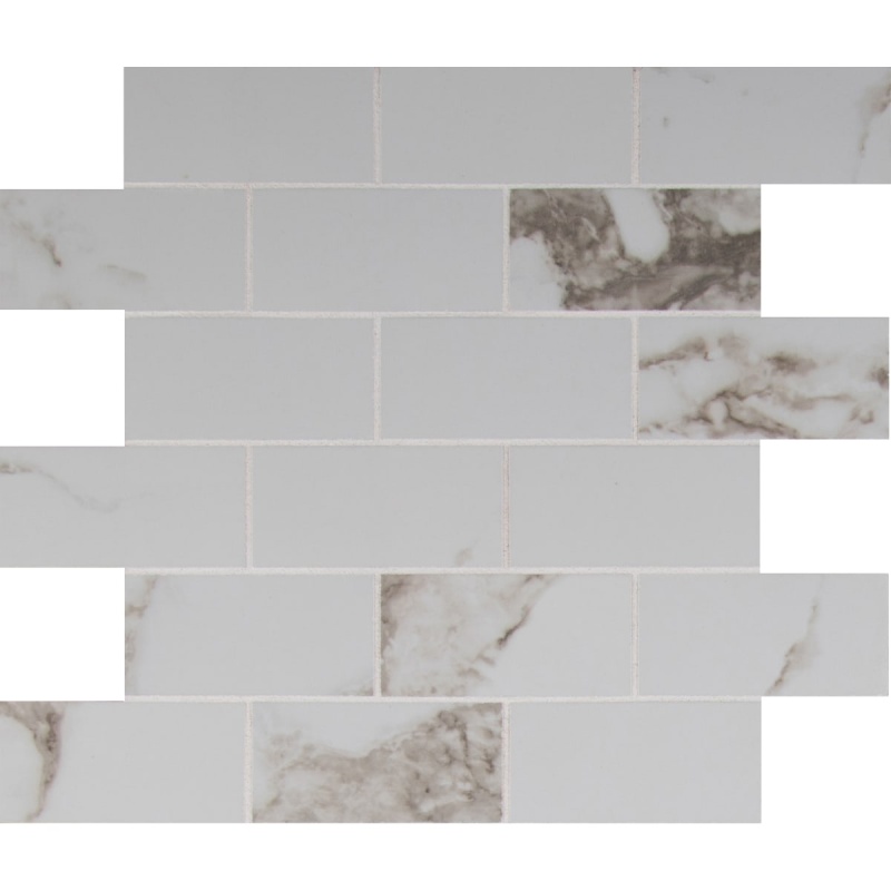 Pietra Statuario Porcelain Mosaic 2" x 4" Brick Polished