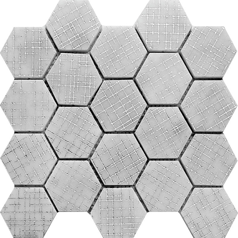 Skalini Line Artistic Stone Silver Hex 4 Natural Stone Mosaic - 2.6" X 2.6" Hexagon - Textured & Foiled