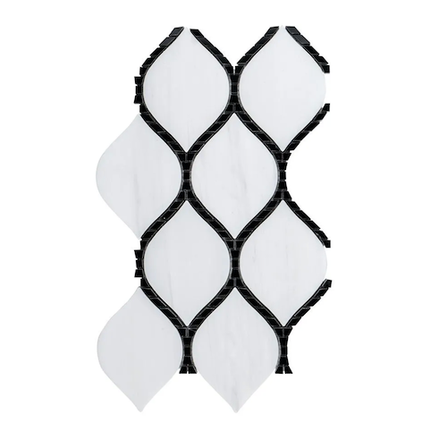 Rotunda Nero Marquina Marble Mosaic - Raindrop - Honed & Polished