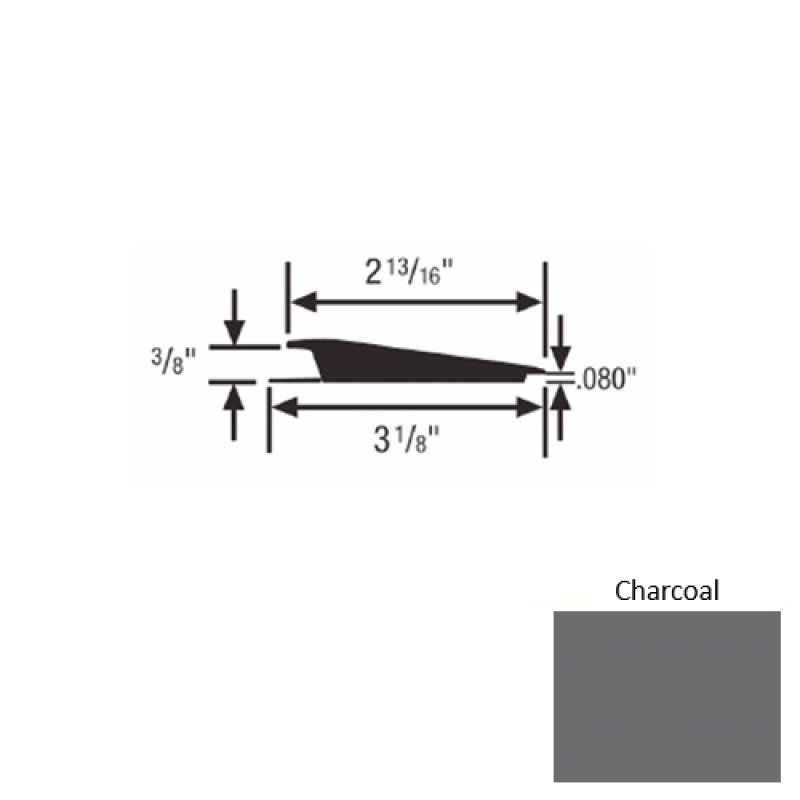 Solid 66 Charcoal Rubber Rolling Traffic Transition - 3 1/8" X 9 Ft (108") X 3/8" - 0.080"