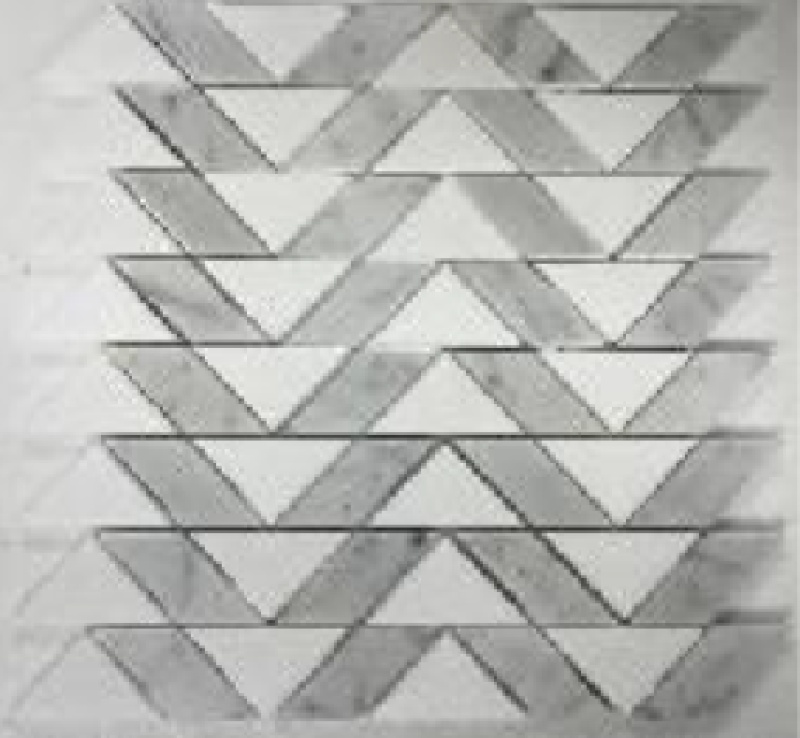 White Carrara / Thassos White Marble Mosaic - Zig Zag - Polished