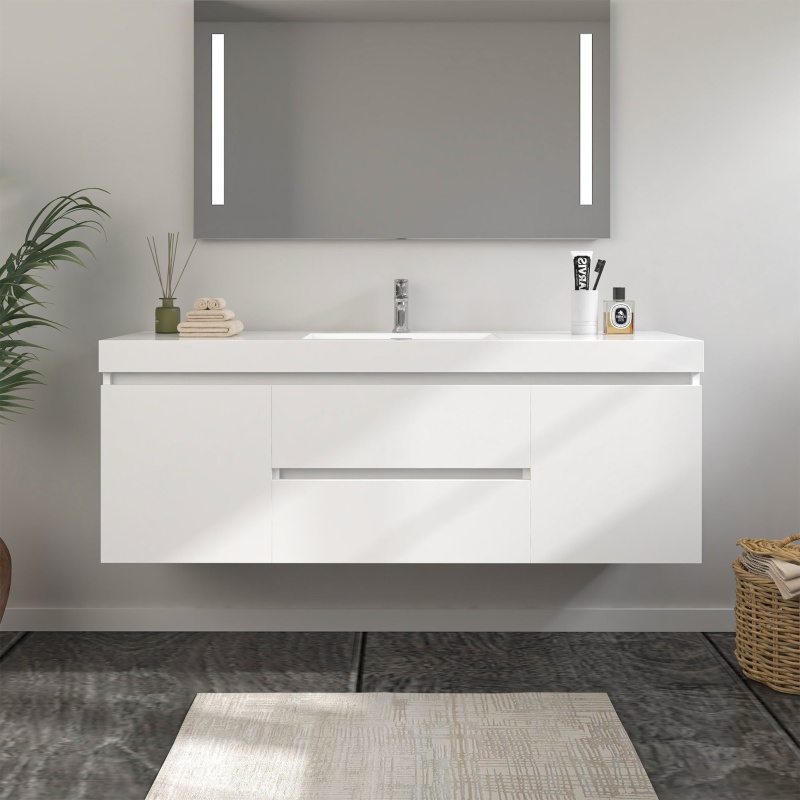 White Wood Vanity Top Without Light - 48" X 20" - White