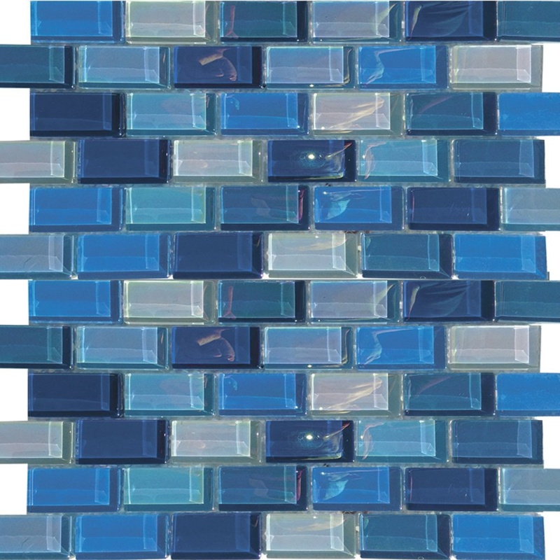 Aquatica Lux Aqua Blue Bazaar Glass Mosaic - 1" X 2" Brick - Gloss Iridescent