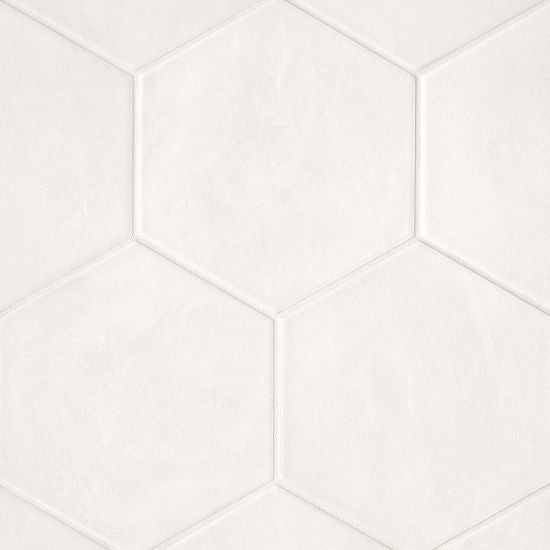 Allora White Solid Color Hexagon Porcelain Tile - Matte - 8 1/2" X 10"