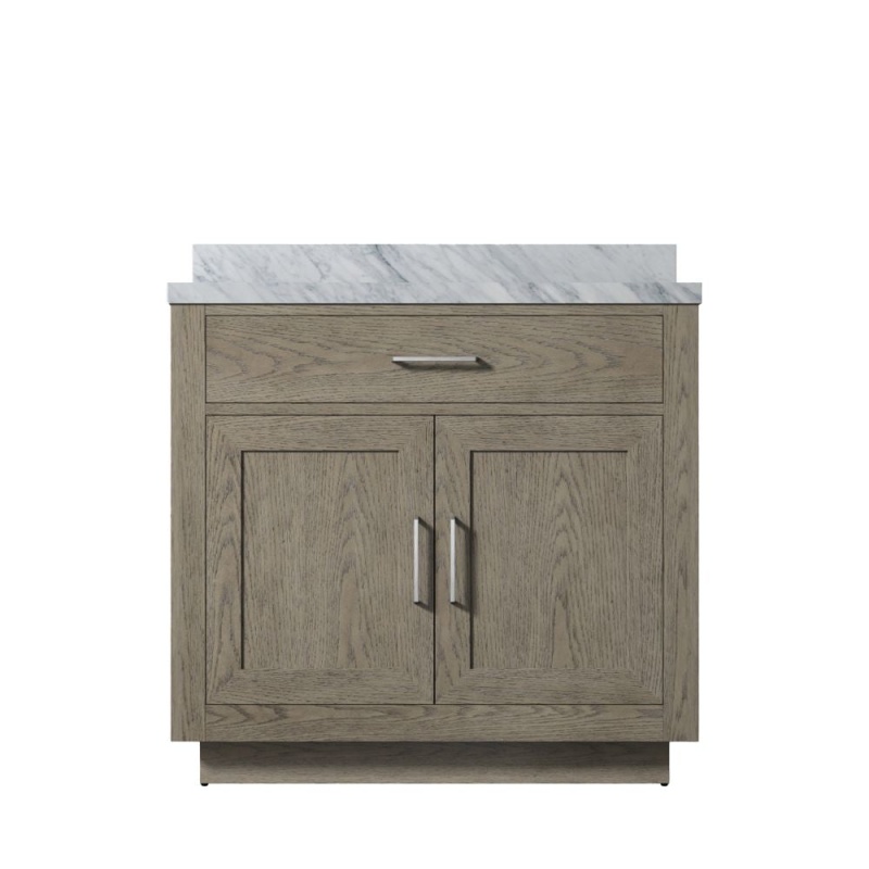 Abbey Grey Oak Wood Freestanding Single Sink Bathroom Vanity With Carrara Marble Top - 36" - Grey Oak
