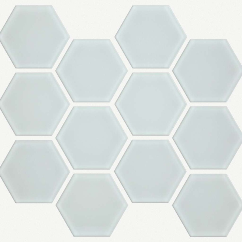 Ascendant Serene White Glass Mosaic - 3" Hexagon - Glossy