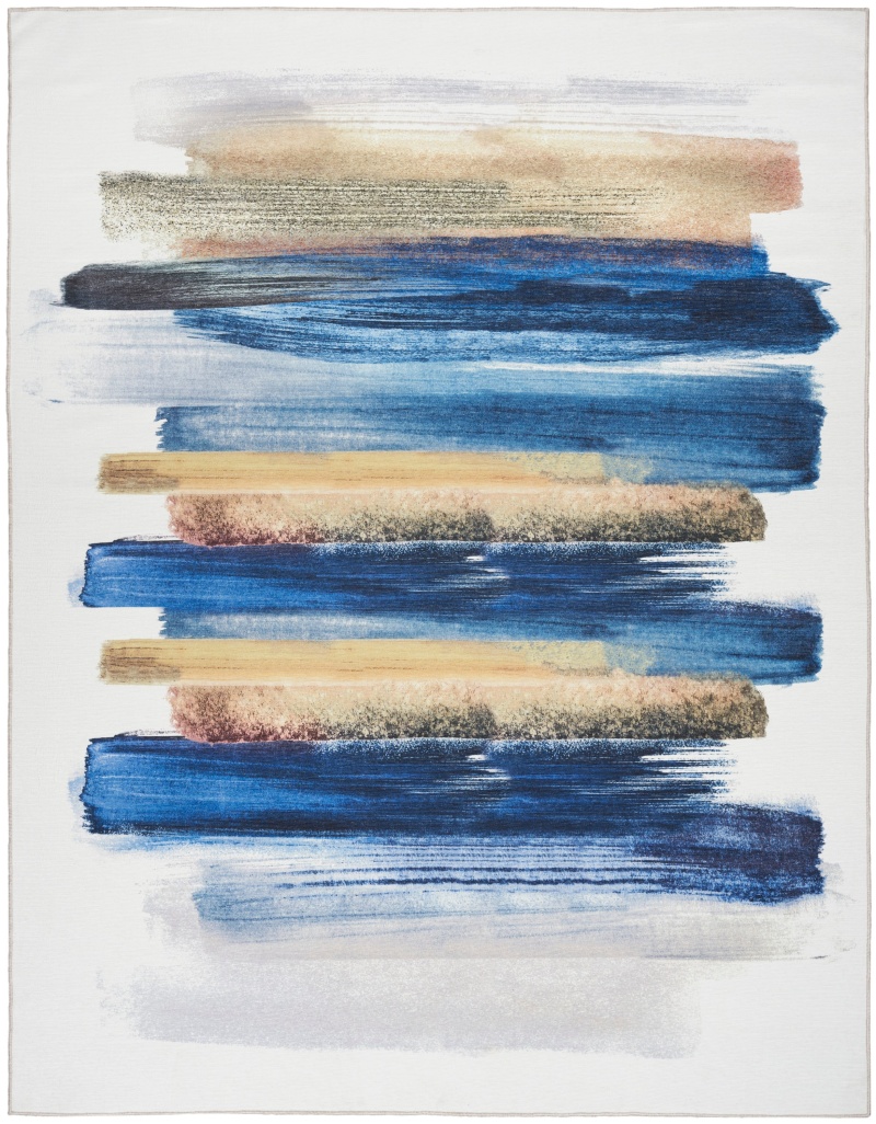 Blue Multicolor Cotton Blend Modern Area Rug, 6 ft x 9 ft