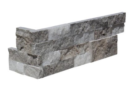 Crystal Silver Travertine Ledgestone Corner - Split Face - 6" X 24"
