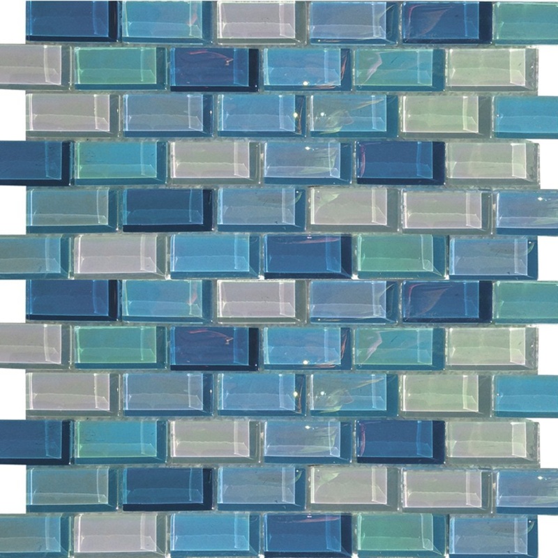Aquatica Lux Aqua Blue Magic Glass Mosaic, 1" x 2" Brick, Gloss Iridescent