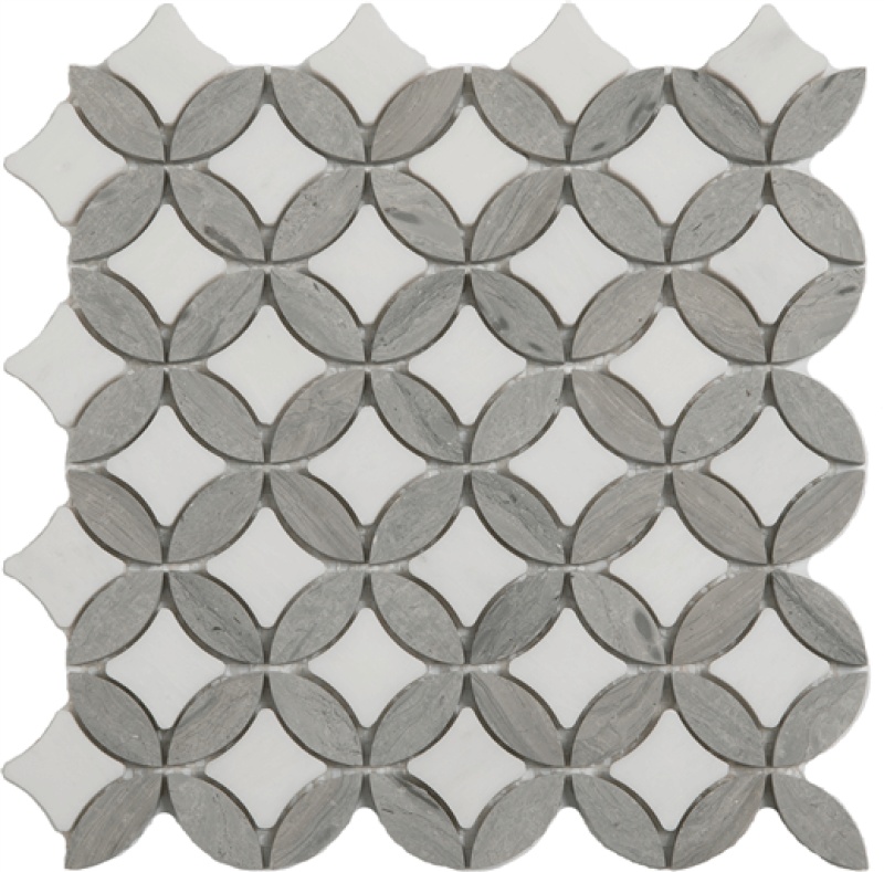 Paper White & Wooden Silver Marble Mosaic - Superellipse - Natural