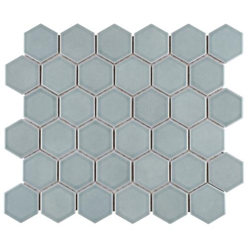 Tribeca Mist Porcelain Mosaic - 2" Hexagon - Glossy