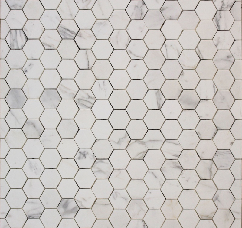 Statuary White Marble Mosaic - 2" Hexagon - Honed