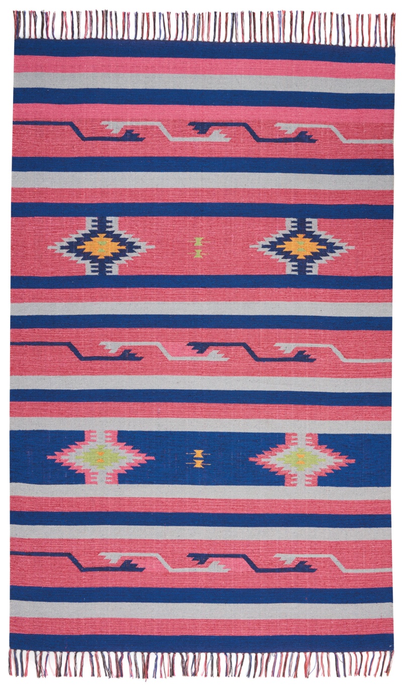 Baja Baj01 Pink / Blue Cotton Blend Southwestern Area Rug