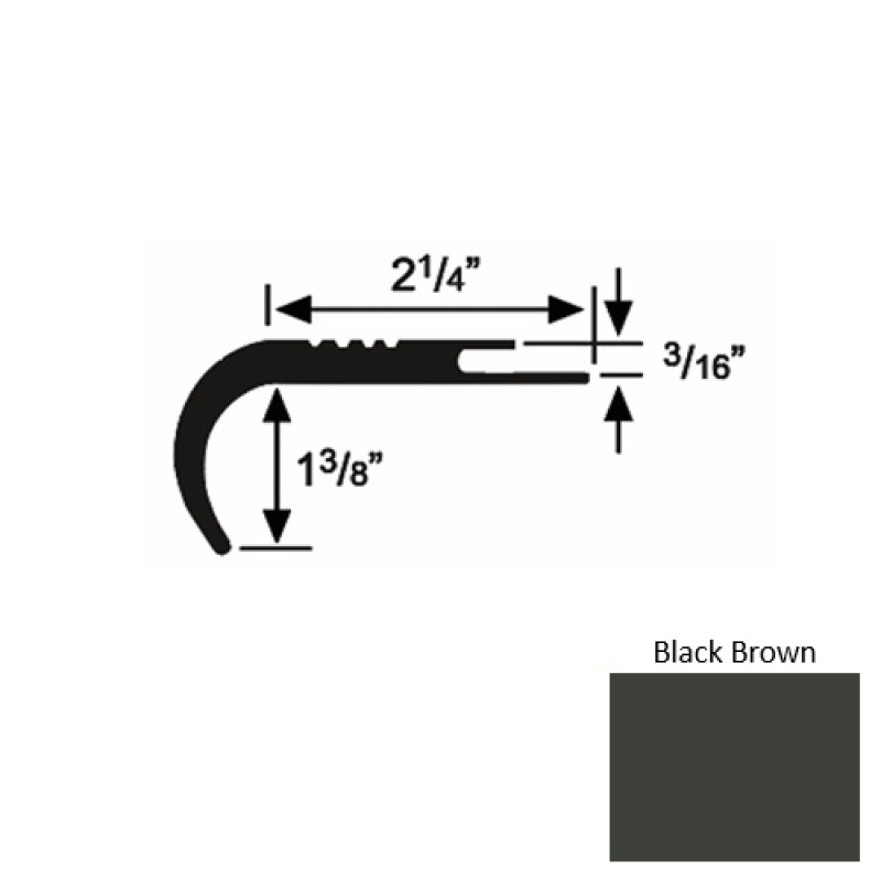 Solid 18 Black Brown Rubber Undercut Carpet Nosing (Rd) - 2 1/4" X 9 Ft (108")
