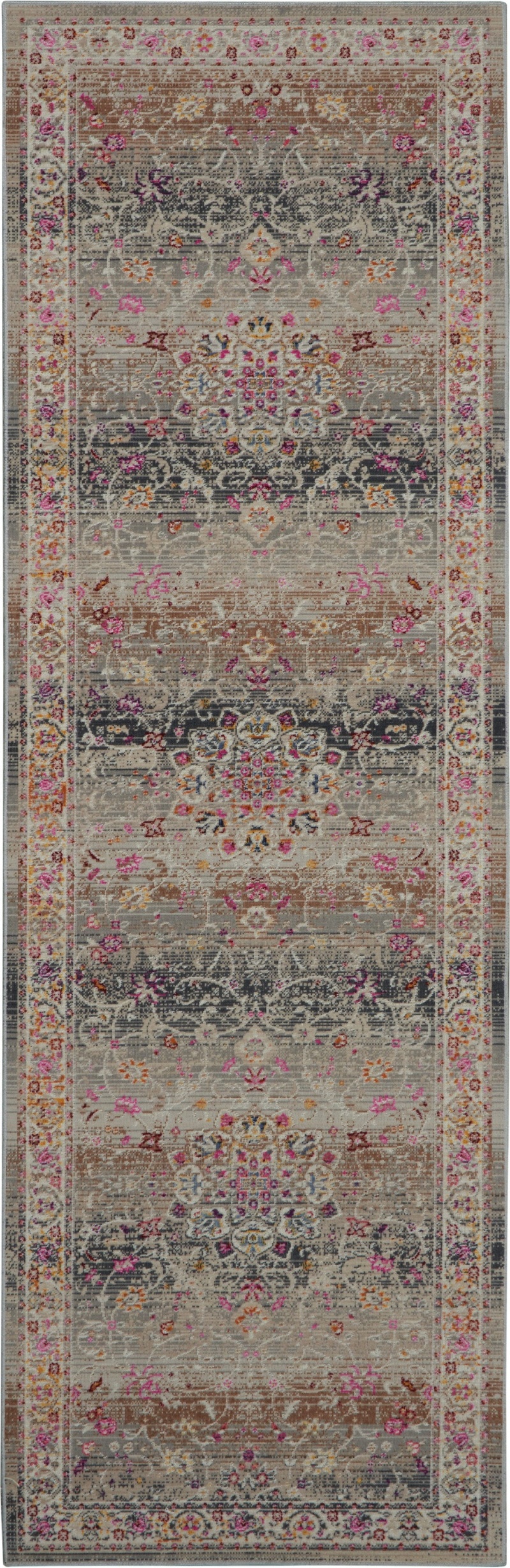 Vintage Kashan Grey Polypropylene Area Rug Runner