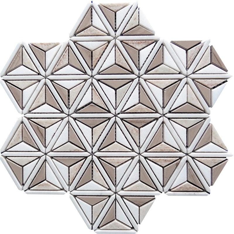 Sahara Crystal Sand / Athens Gray / Thassos White Marble Mosaic - Siwa - Polished