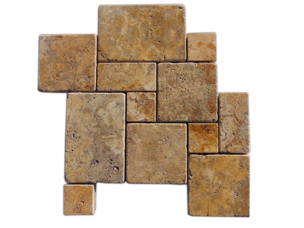 Scabos Cross Cut Travertine Mosaic - Mini Pattern (Interlocking) - Tumbled