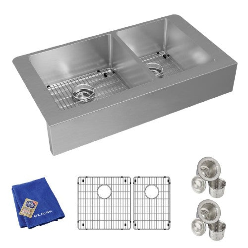 Ectruf32179rc Crosstown Stainless Steel Farmhouse Double Bowl Workstation Kitchen Sink - 35 7/8" X 20 1/4" X 9" - Stainless Steel