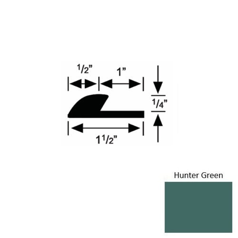 Solid 35 Hunter Green Rubber Underlap Carpet Edge - 1 1/2" X 9 Ft (108") X 1/4"