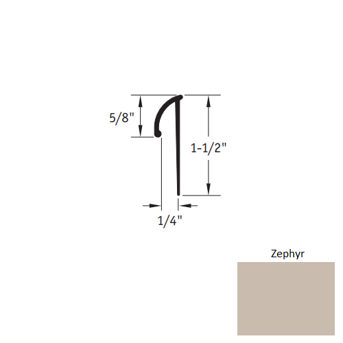 Johnsonite Zephyr Vinyl Moulding / Trim - 1/4" X 12 Ft (144") L Cap Cove Cap - L Cap Cove Cap