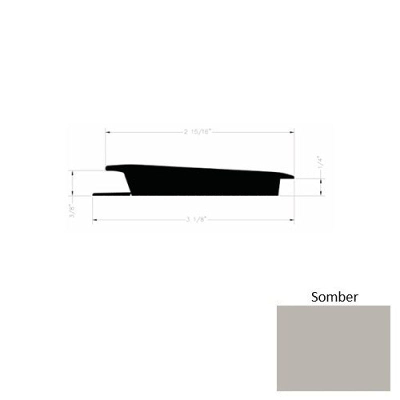 Solid 75 Somber Rubber Rolling Traffic Transition - 3 1/8" X 9 Ft (108") X 3/8" - 1/4"